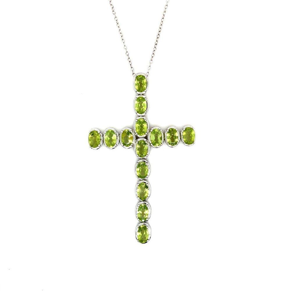 Silver 925 Large Peridot Cross Necklace
